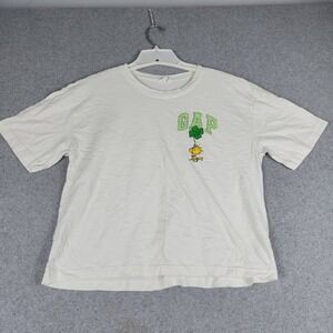 Gap Woodstock Peanuts Clover T-Shirt Womens Medium White Graphic Relaxed Fit Tee